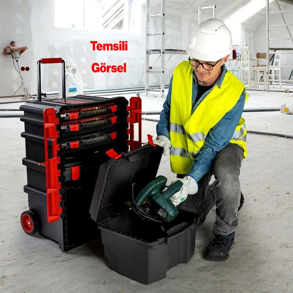 Tekerlekli 5 Katlı Taşınabilir 70 Litre Organizer Bölmeli Kulplu Kilitli Takım Çantası Alet Çanta - Resim 5