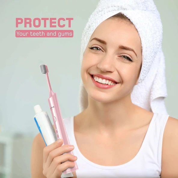 Wagner Stern Ultrasonik Beyazlatma 8 Fırça Başlıklı Diş Fırçası - Pembe - Resim 4