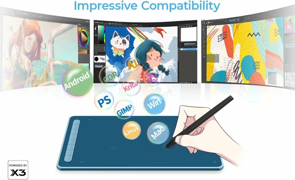 XP-Pen Deco LW Bluetooth Kablosuz Grafik Çizim Tableti 10x6  - Mavi - Resim 3