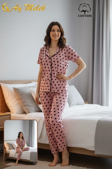 Kadın Pijama Takımı Ring Viscone Bambu Doku Gömlek ve Pijama Seti - Resim 6