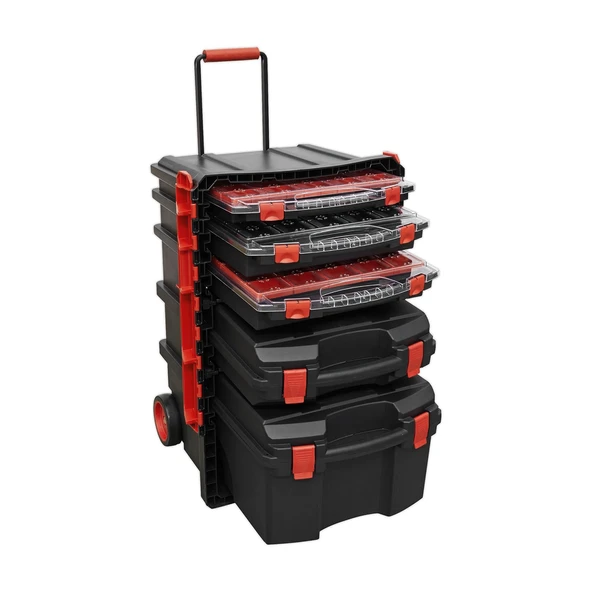 Tekerlekli 5 Katlı Taşınabilir 70 Litre Organizer Bölmeli Kulplu Kilitli Takım Çantası Alet Çanta - Resim 7