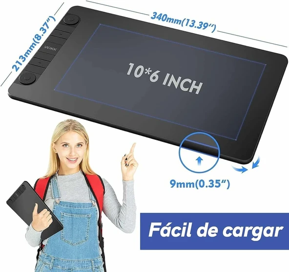 VEIKK VK1060PRO V2 Grafik Çizim Kalemli Tableti, 10x6 Inc - Resim 4