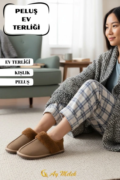 Kadın Ev Terliği İçi Peluş Kışlık Misafir Yumuşak Taban Panduf - Resim 3