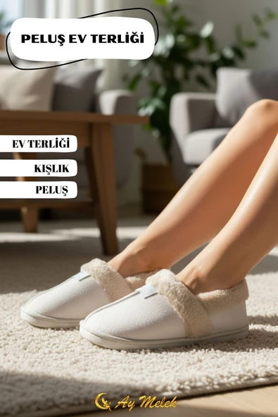 Kadın Ev Terliği İçi Tüylü Kışlık Kaymaz Taban Peluş Panduf - Resim 9