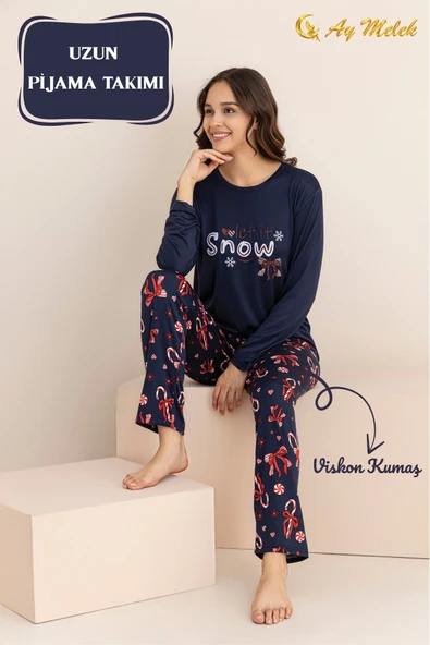 Kadın Pijama Takımı Pamuklu Bisiklet Yaka Pijama - Resim 10