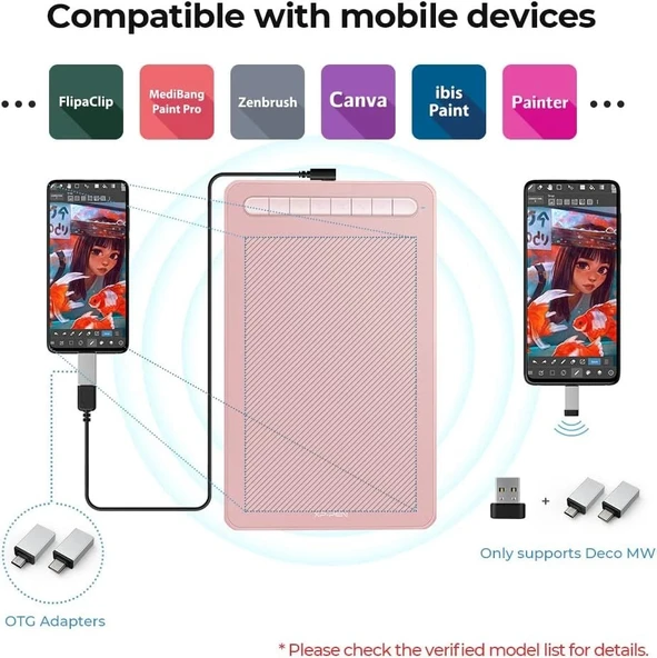 XP-Pen Deco MW Bluetooth Kablosuz Grafik Çizim Tableti 8x5 - Pembe - Resim 2
