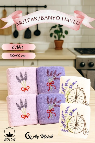 Mutfak Havlusu 6`lı set %100 Pamuklu Nakışlı El Havlusu ürün görseli