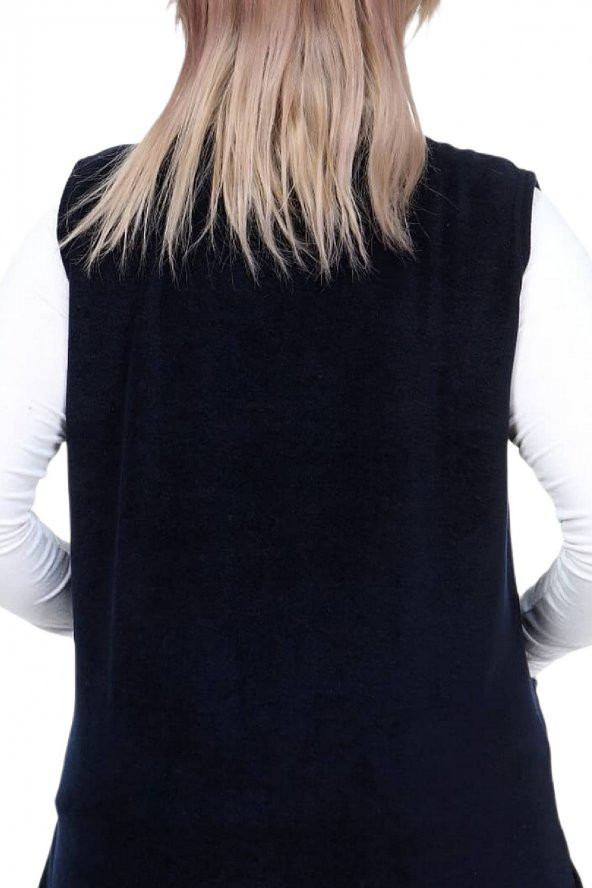 Fierte Kadın Büyük Beden Yelek Artl5657 V Yaka Fermuar Kapama Spor Cep Yumuşak Polar Desenli Bordo Siyah Lacivert - 5