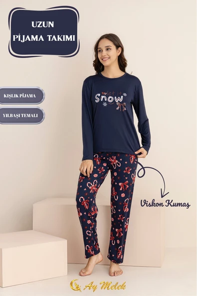 Kadın Pijama Takımı Pamuklu Bisiklet Yaka Pijama - Resim 11