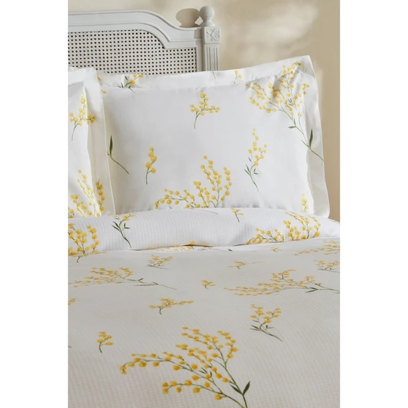 Karaca Home Loretta Çift Kişilik %100 Pamuk Beyaz Çiçek Desenli 4 Parça Pike Takımı 200x220 cm - Resim 7