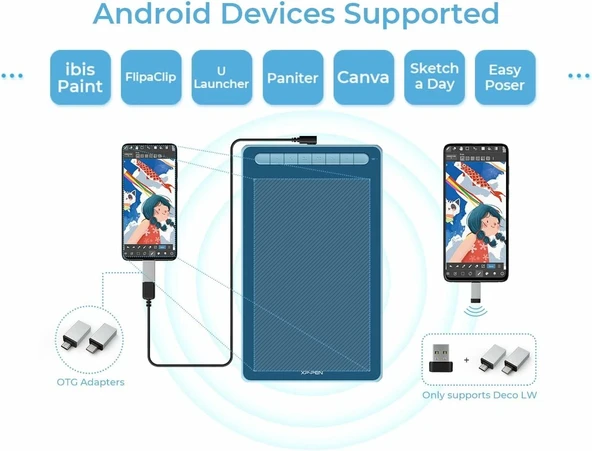XP-Pen Deco LW Bluetooth Kablosuz Grafik Çizim Tableti 10x6  - Mavi - Resim 4