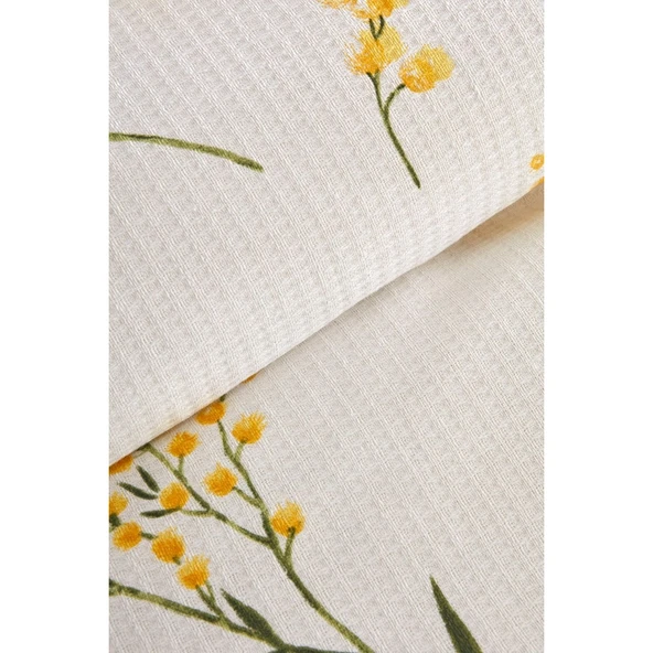 Karaca Home Loretta Çift Kişilik %100 Pamuk Beyaz Çiçek Desenli 4 Parça Pike Takımı 200x220 cm - Resim 9