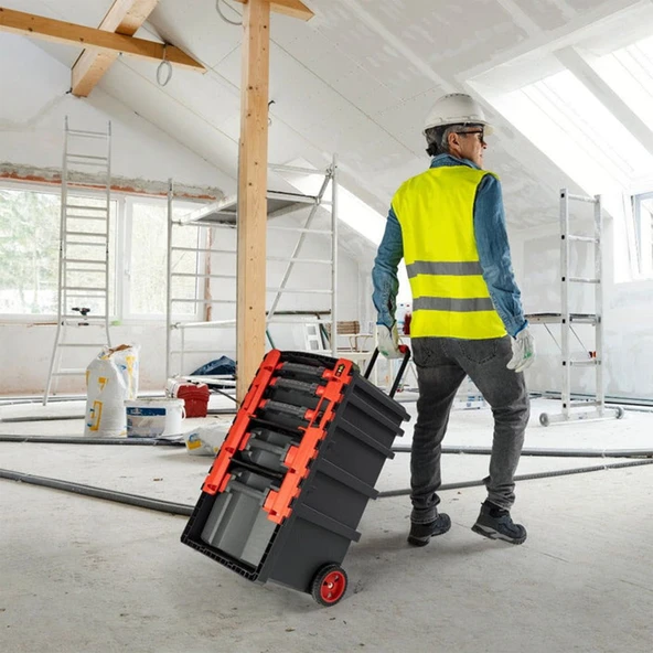 Tekerlekli 5 Katlı Taşınabilir 70 Litre Organizer Bölmeli Kulplu Kilitli Takım Çantası Alet Çanta - Resim 4