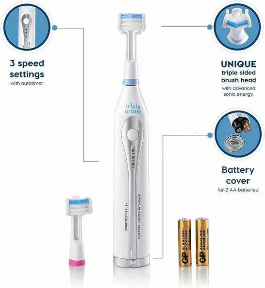 Triple Bristle GO - Üç Taraflı Sonic Diş Fırçası - Yumuşak Naylon Kıllar - 2 Adet - Resim 3