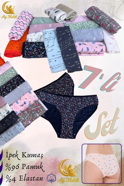 Kadın Külot / Kilot (7 Adet) Karma Renk Esnek Pamuklu Çamaşır - Resim 4