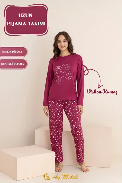 Kadın Pijama Takımı Pamuklu Bisiklet Yaka Pijama - Resim 7