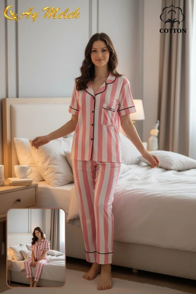 Kadın Pijama Takımı Ring Viscone Bambu Doku Gömlek ve Pijama Seti - Resim 2