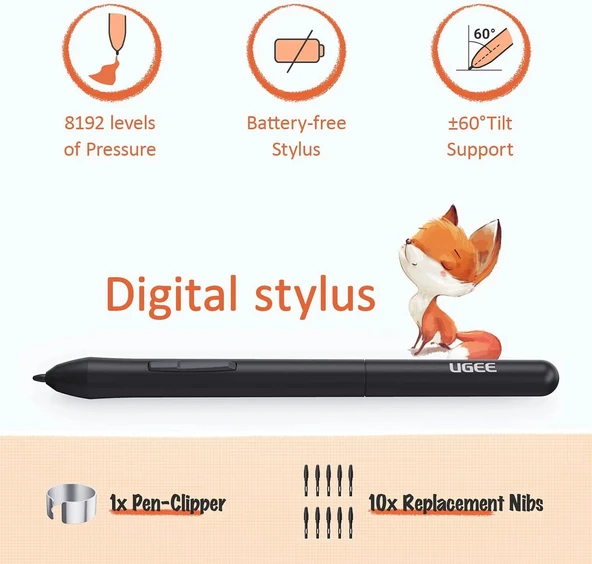 UGEE Bilgisayar Grafik Tabletleri, 10 Kısayol Tuşlu, 6.5x4 Inc - Resim 2