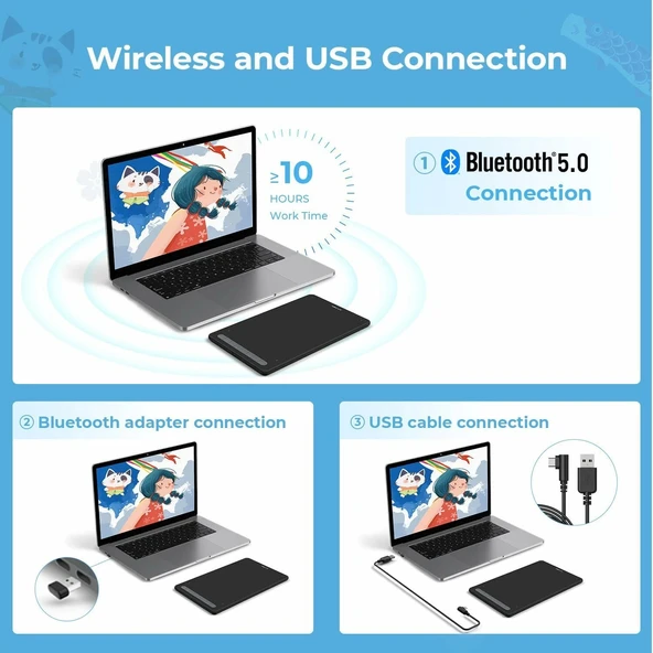 XP-Pen Deco LW Bluetooth Kablosuz Grafik Çizim Tableti 10x6  - Siyah - Resim 2