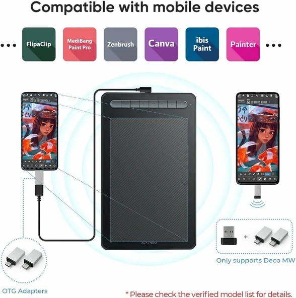 XP-Pen Deco MW Bluetooth Kablosuz Grafik Çizim Tableti 8x5 - Siyah - Resim 2