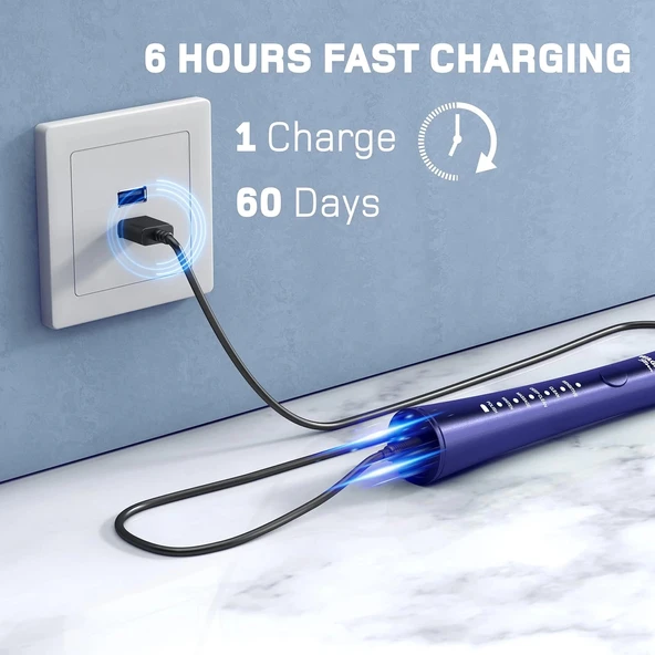 Wagner Stern Ultrasonik Beyazlatma 8 Fırça Başlıklı Diş Fırçası - Mavi - Resim 5