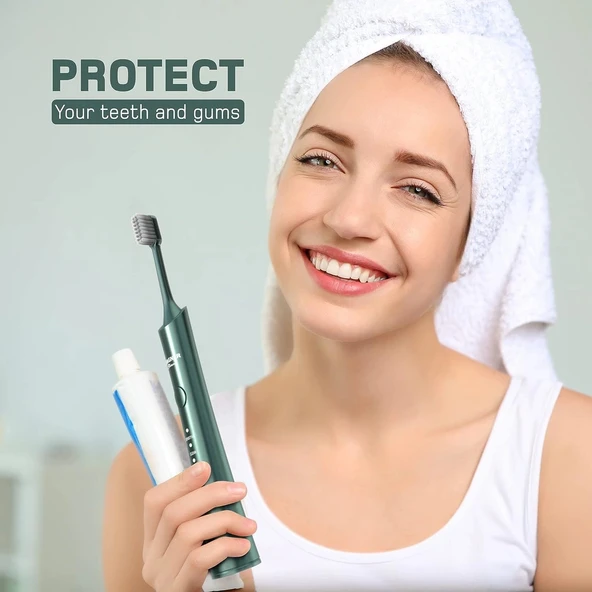 Wagner Stern Ultrasonik Beyazlatma 8 Fırça Başlıklı Diş Fırçası - Yeşil - Resim 4