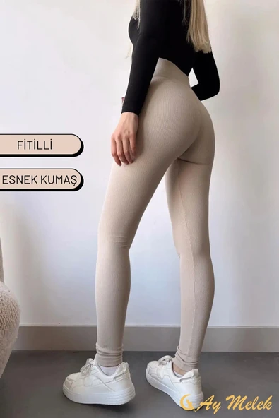 Kadın Tayt Yüksek Bel Toparlayıcı İç Göstermeyen Mevsimlik Fitilli Tayt - Resim 11