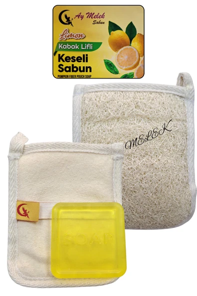 Doğal Kabak Lifli Limon Özlü Sabun Seti Doğal Kabak Lifi Banyo Kesesi - Kabak Lifli Yüz Kesesi - Resim 6