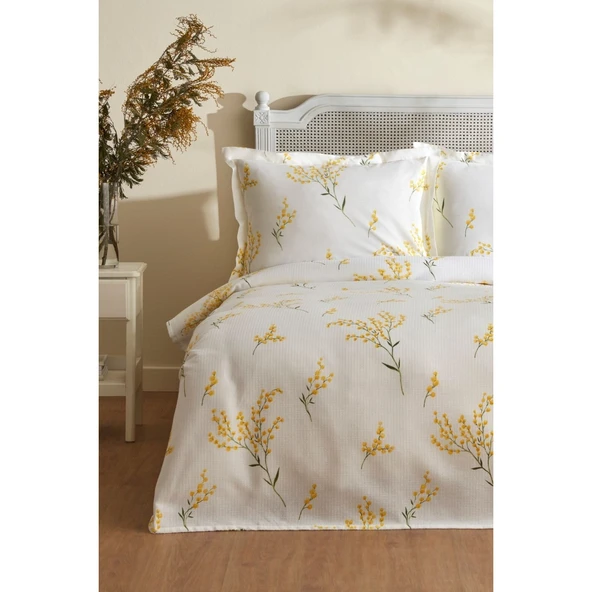 Karaca Home Loretta Çift Kişilik %100 Pamuk Beyaz Çiçek Desenli 4 Parça Pike Takımı 200x220 cm - Resim 6