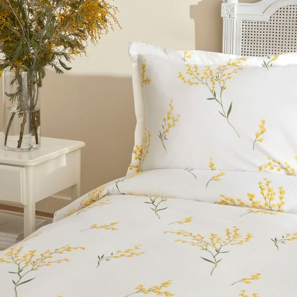 Karaca Home Loretta Çift Kişilik %100 Pamuk Beyaz Çiçek Desenli 4 Parça Pike Takımı 200x220 cm - Resim 4