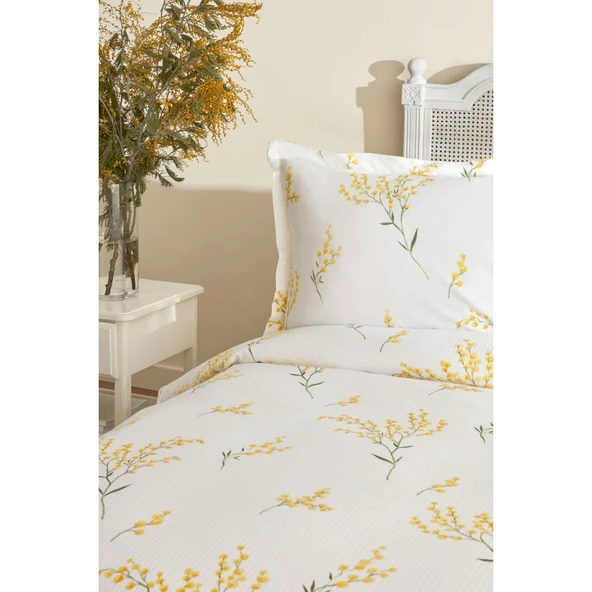 Karaca Home Loretta Çift Kişilik %100 Pamuk Beyaz Çiçek Desenli 4 Parça Pike Takımı 200x220 cm - Resim 8