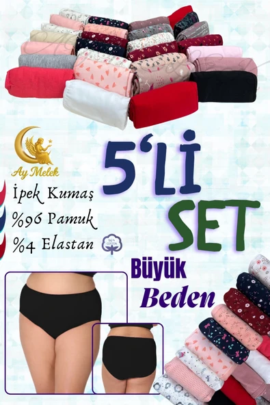 Kadın Külot / Kilot (5 Adet) Geniş Büyük Beden Karma Renk Çamaşır - Resim 5