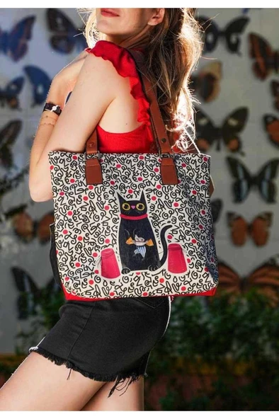 Kadın Vegan Deri Çok Renkli Omuz Çantası - Cat and Mouse Tasarım - Resim 5