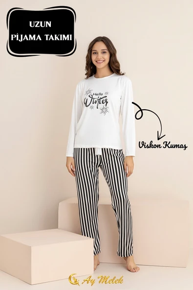 Kadın Pijama Takımı Pamuklu Bisiklet Yaka Pijama - Resim 2