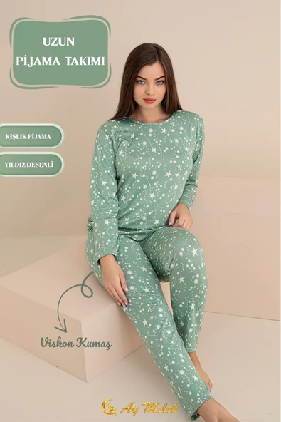Kadın Pijama Takımı Desenli Pamuklu Bisiklet Yaka Takım - Resim 9