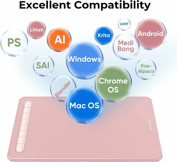 XP-Pen Deco MW Bluetooth Kablosuz Grafik Çizim Tableti 8x5 - Pembe - Resim 4