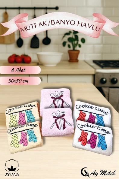 Mutfak Havlusu 6`lı set %100 Pamuklu Nakışlı El Havlusu - Resim 8