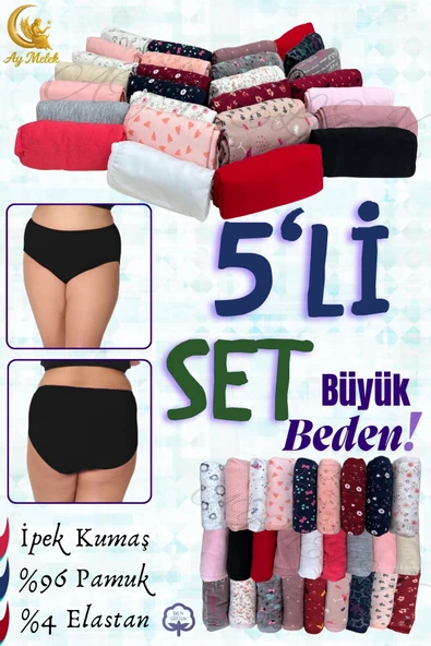 Kadın Külot / Kilot (5 Adet) Geniş Büyük Beden Karma Renk Çamaşır - Resim 4