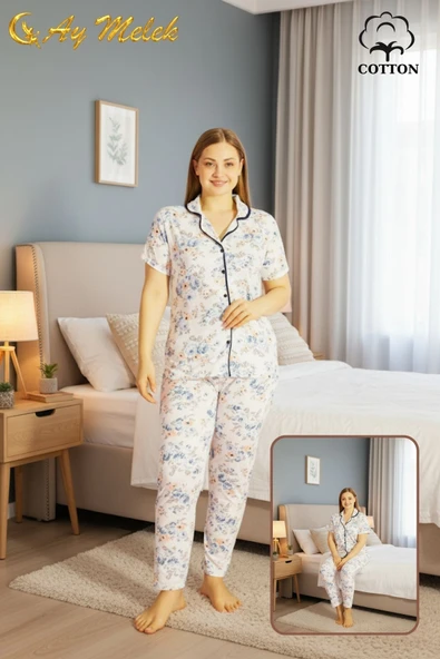 Kadın Pijama Takımı Pamuklu Geniş Beden Gömlek ve Pijama Seti (Battal Boy) ürün görseli