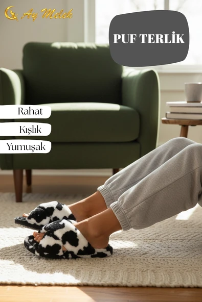 Kadın Ev Terliği Peluş Çapraz Yumuşak Tabanlı, Kaymaz, Kışlık Terlik - Resim 2