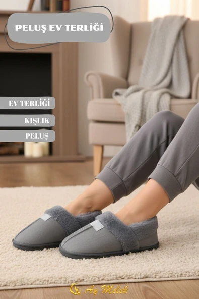 Kadın Ev Terliği İçi Tüylü Kışlık Kaymaz Taban Peluş Panduf - Resim 11
