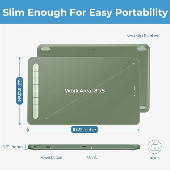 XP-Pen Deco MW Bluetooth Kablosuz Grafik Çizim Tableti 8x5 - Yeşil - Resim 4