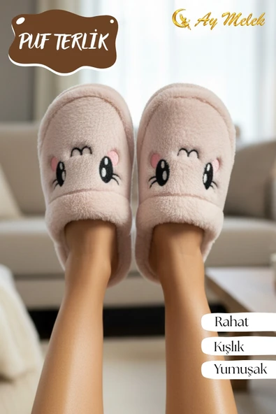 Kadın Ev Terliği Kışlık Peluş Pofuduk (Hayvan Figürlü) Kaymaz Taban Terlik - Resim 12