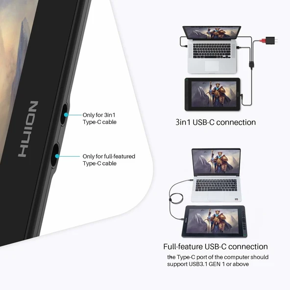 HUION KAMVAS 13 - 13.3 Inc Tam Lamine Grafik Çizim Tableti - Resim 3