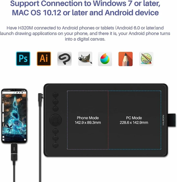 HUION Inspiroy Ink H320M Siyah Çift Amaçlı Grafik Çizim Tableti - Resim 2