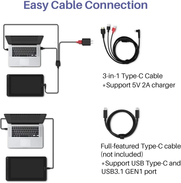 HUION KAMVAS 13 Grafik Çizim Tableti, Ayarlanabilir Stand - Siyah - Resim 4