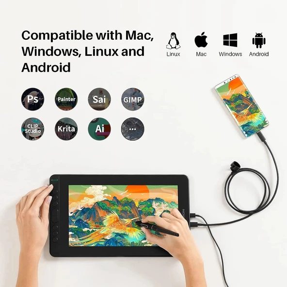 HUION KAMVAS 12 Tam Lamine Ekranlı USB-C Bağlantılı Grafik Tablet - Resim 4