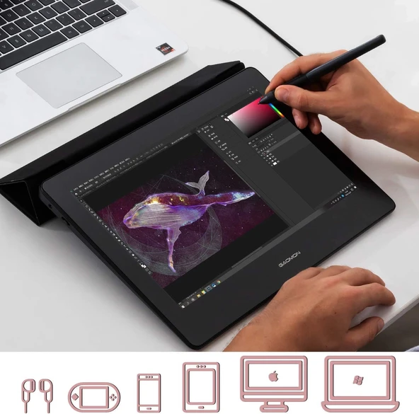 GAOMON PD1220 11.6 Inc Grafik Çizim Tableti - Kömür Grisi - Resim 4