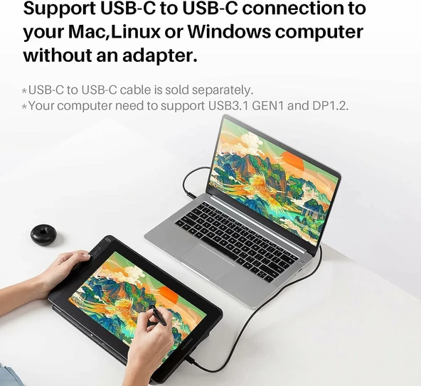 HUION KAMVAS 12 Tam Lamine Ekranlı USB-C Bağlantılı Grafik Tablet - Resim 3