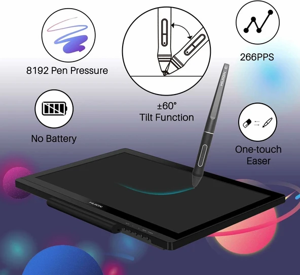 HUION KAMVAS 20 Grafik Çizim Monitörü Kalem Ekranlı Çizim Tableti - Resim 3
